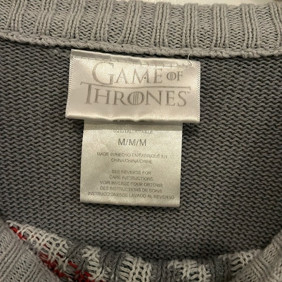 Game of Thrones Fair Isle Knitted Sweater Wolf Gray White Red Blue Cotton Medium - Picture 3 of 4